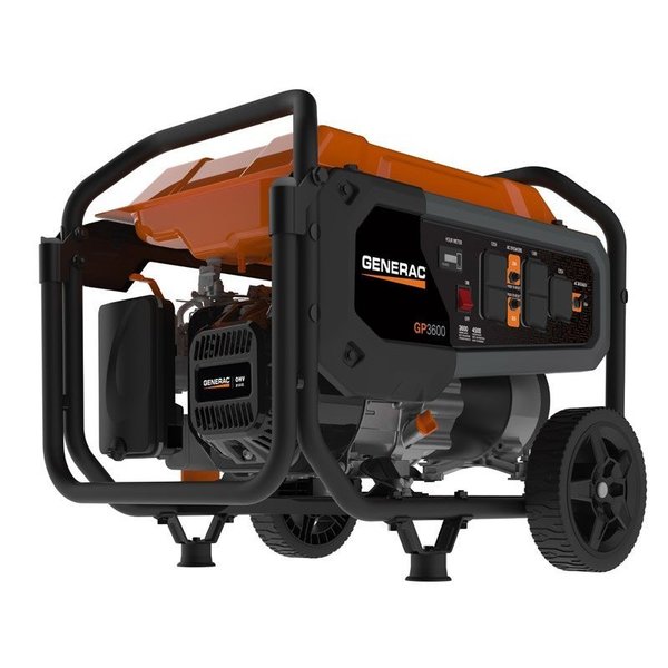 Generac Portable Generator, Gasoline, 3,600 W Rated, 4,500 W Surge, Recoil Start, 120V AC, 30 A 7678